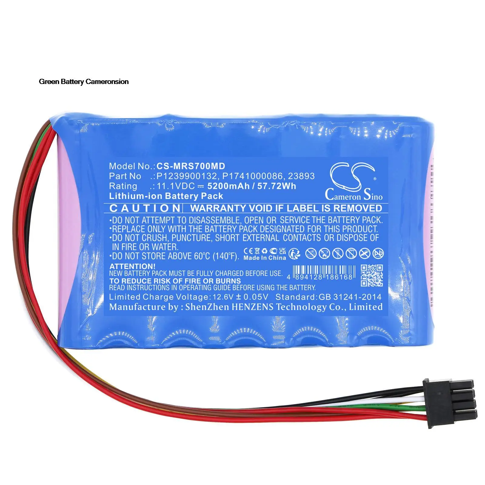 GreenBattery CameronSino 5200mAh 57.72Wh 11.1V Medical Li-ion Battery for Masimo 23893,RDS7,P1239900132,P1741000086