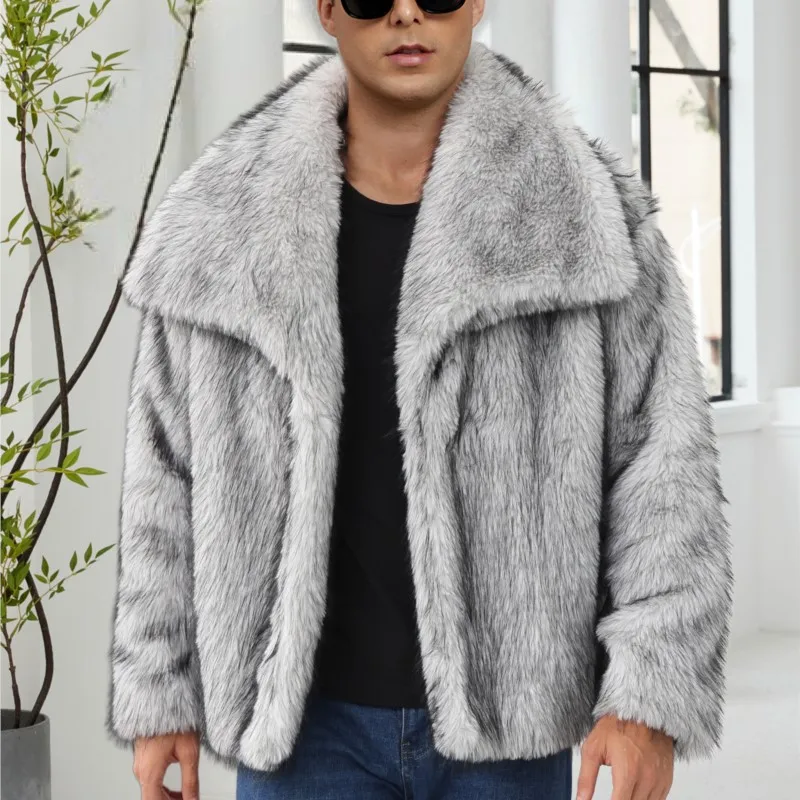 

2025 зимние мужские пушистые пальто с мехом, куртка, верхняя одежда, утепленные плюшевые теплые куртки, пальто в стиле ретро, короткая свободная куртка из искусственного меха, топы