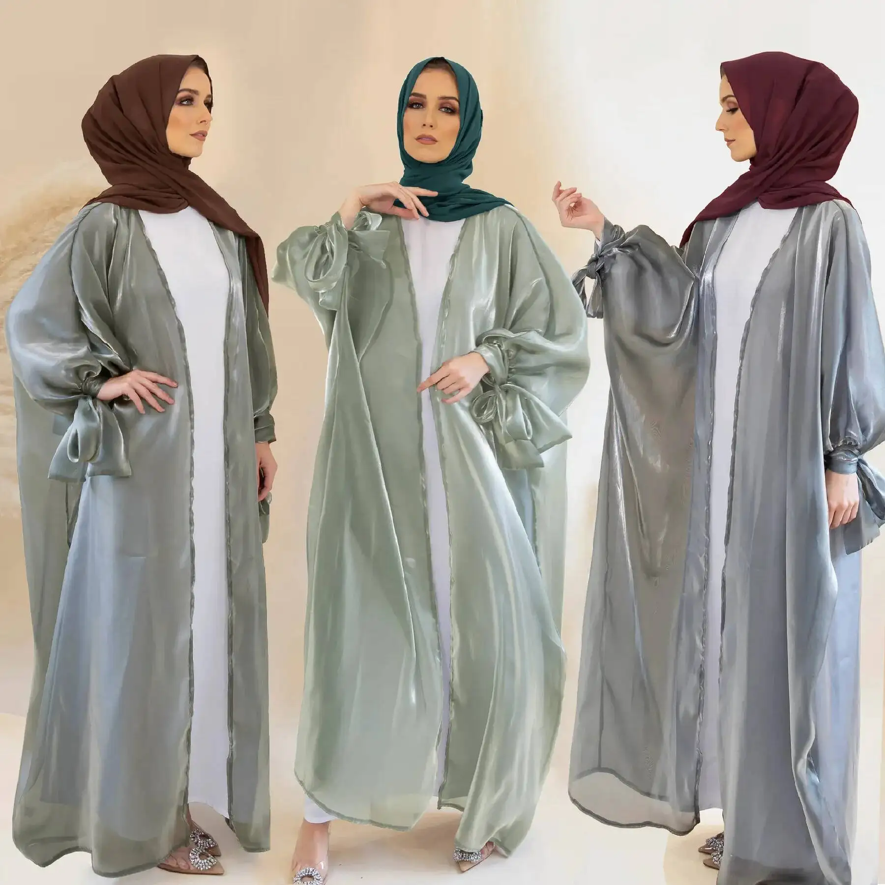 

M226# Six Color Muslim Arab Cardigan with Strap Bow Abaya Robe Muslim Long Dress Robe Abaya Ramadan Dubai Luxury Islam Elegant