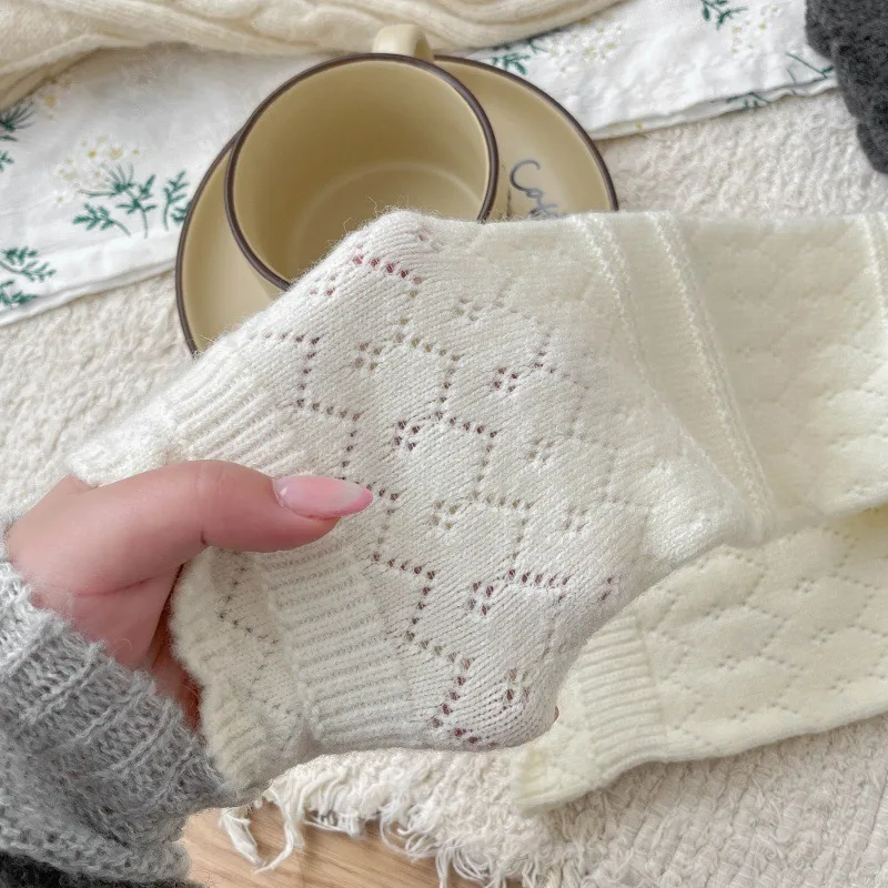 Autumn and Winter Styles of Floating Hollow Calf Socks Warm Knit Gray Long Tube Autumn and Winter Stacked Long Tube Cotton Socks