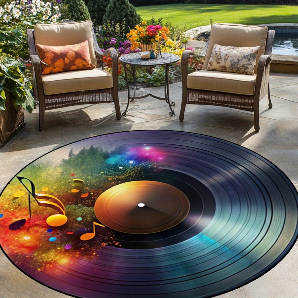 Vintage Vinyl Record Round Area Rug - 2D Printed Non-Slip Floor Mat for Bedroom Office & Outdoor Decoration, 1PC