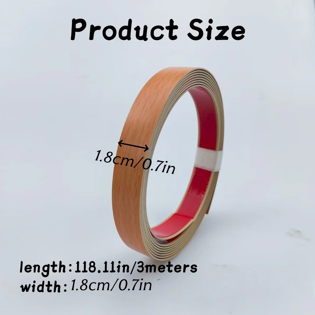 1pc 3Metersx1.8cm PVC Furniture Edging Banding Strip Sealing Tape Adhesive Wood Veneer Sheet for Cabinet Desk Surface Edging