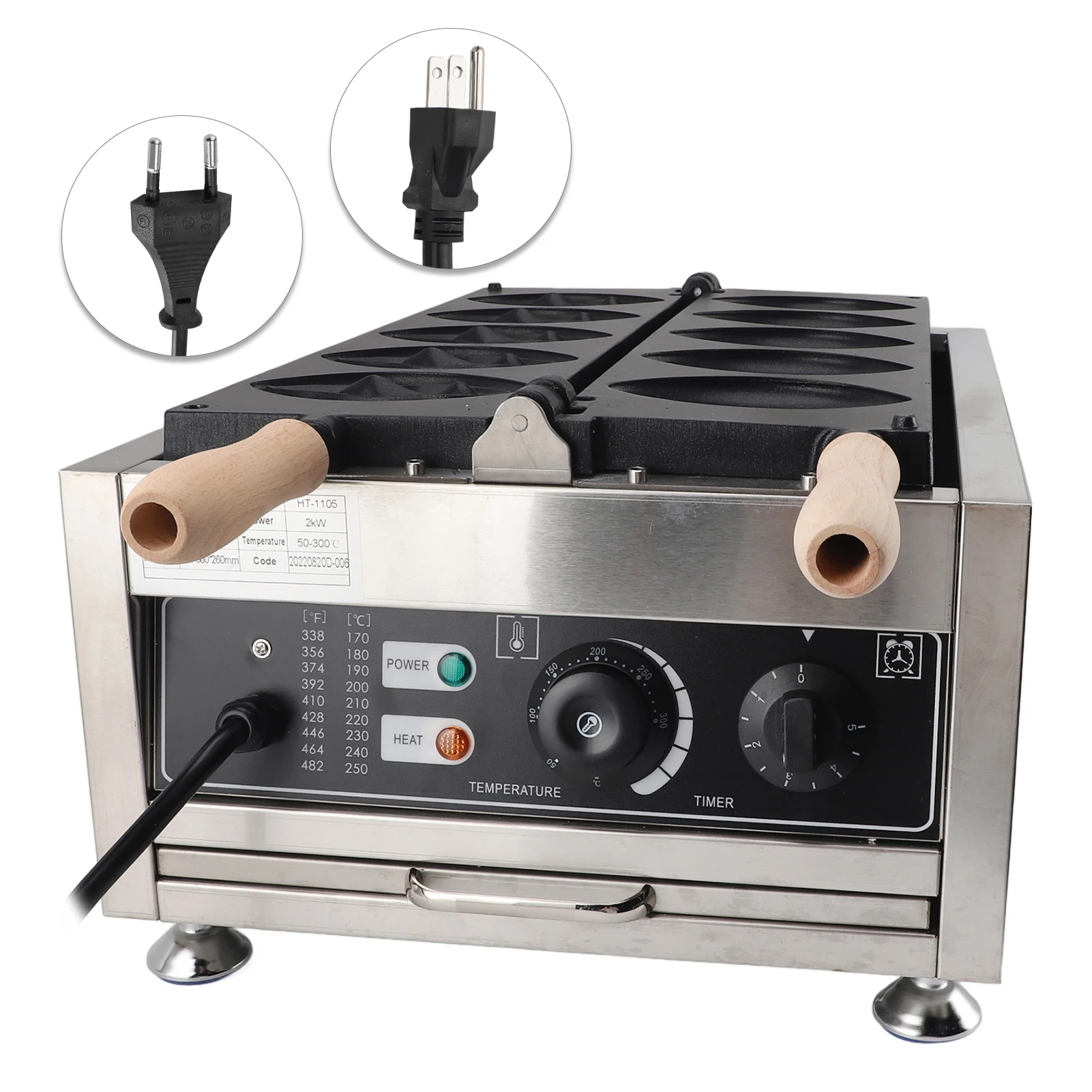 ماكينة صنع الوافل بمقبض مضاد للحرق ، طلاء غير لاصق ، كهربائي ، فولاذ مقاوم للصدأ ، خشب مركب ، حفلات