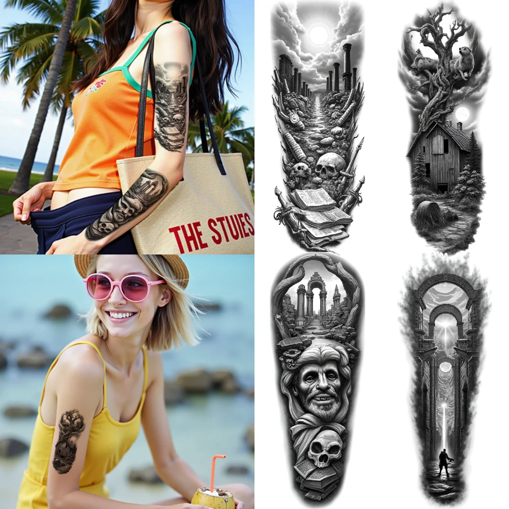 

3 шт., временная татуировка, татуировка с водопадом, реалистичные временные татуировки, татуировка с луной, татуировка на дереве для бедер, женщин, рук