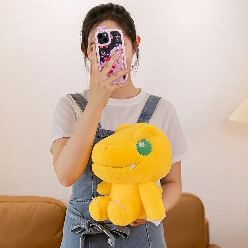 Мягкая игрушка Kawaii Digimon Agumon: милый желтый динозавр, плюшевая кукла, мягкая аниме-фигурка, подушка, мультяшный декор для дома, подарки для фанатов