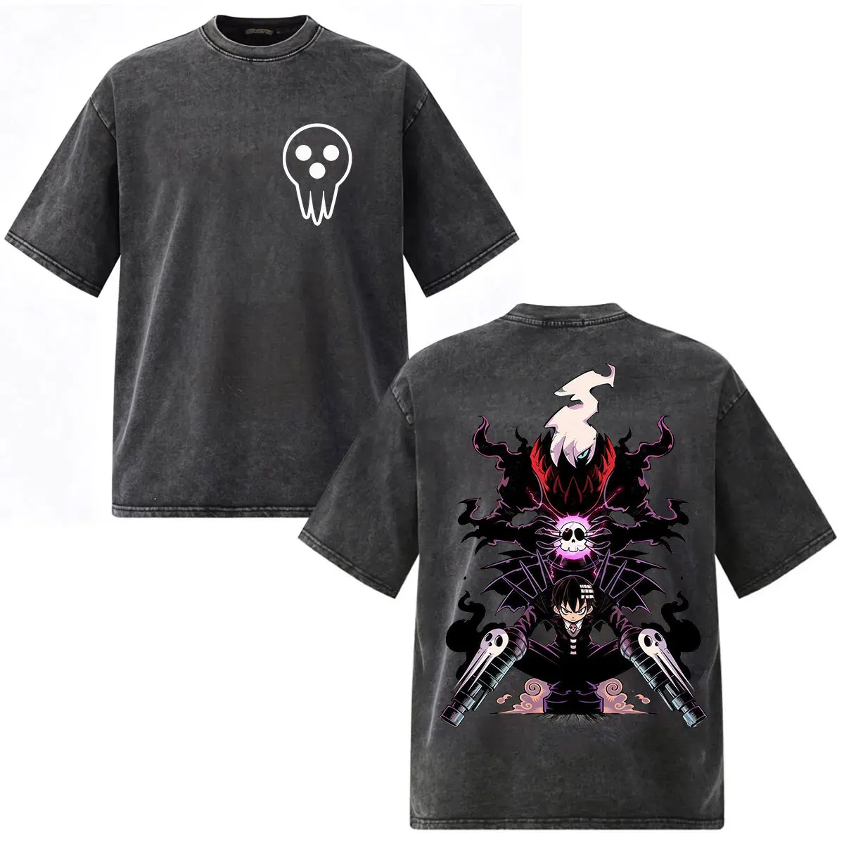Anime Soul Eater Death The Kid Vintage Washed T Shirts Japanese Manga Clothing Fashion T-shirt Men's Women Oversized Cotton Tees