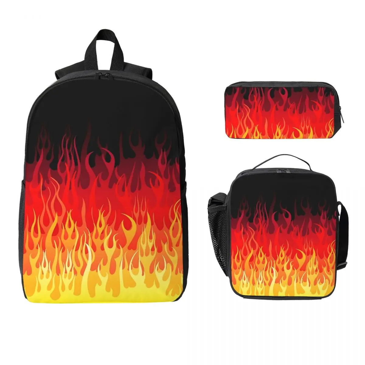 

Red Hot Rod Flame On Edge Black Background Backpack BookBag School Bag Computer Shoulder Bags 3ps Lunch Bag Pencil Case