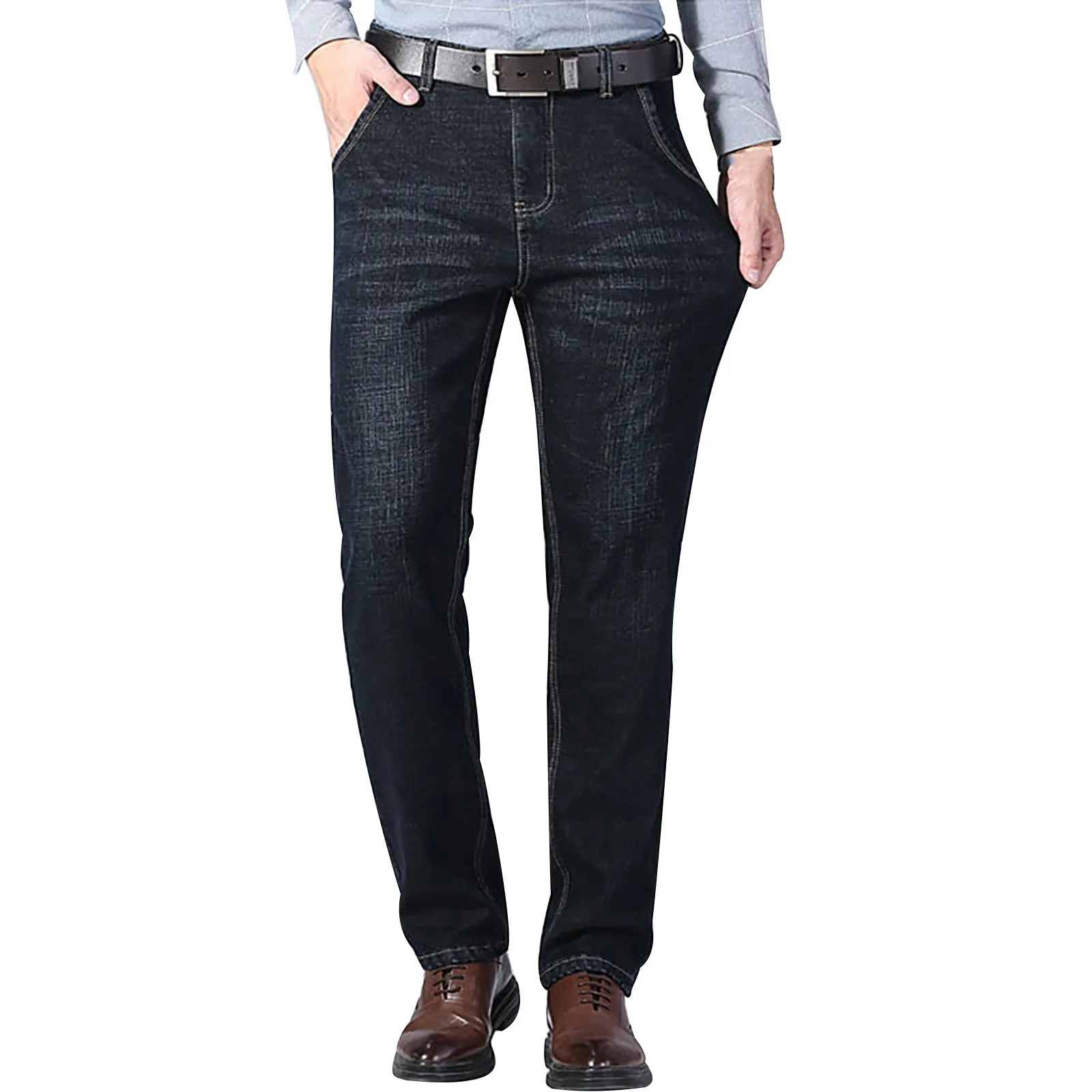 Men's Winter Outdoor Fashionable Slim Fit Velvet Jeans Tie