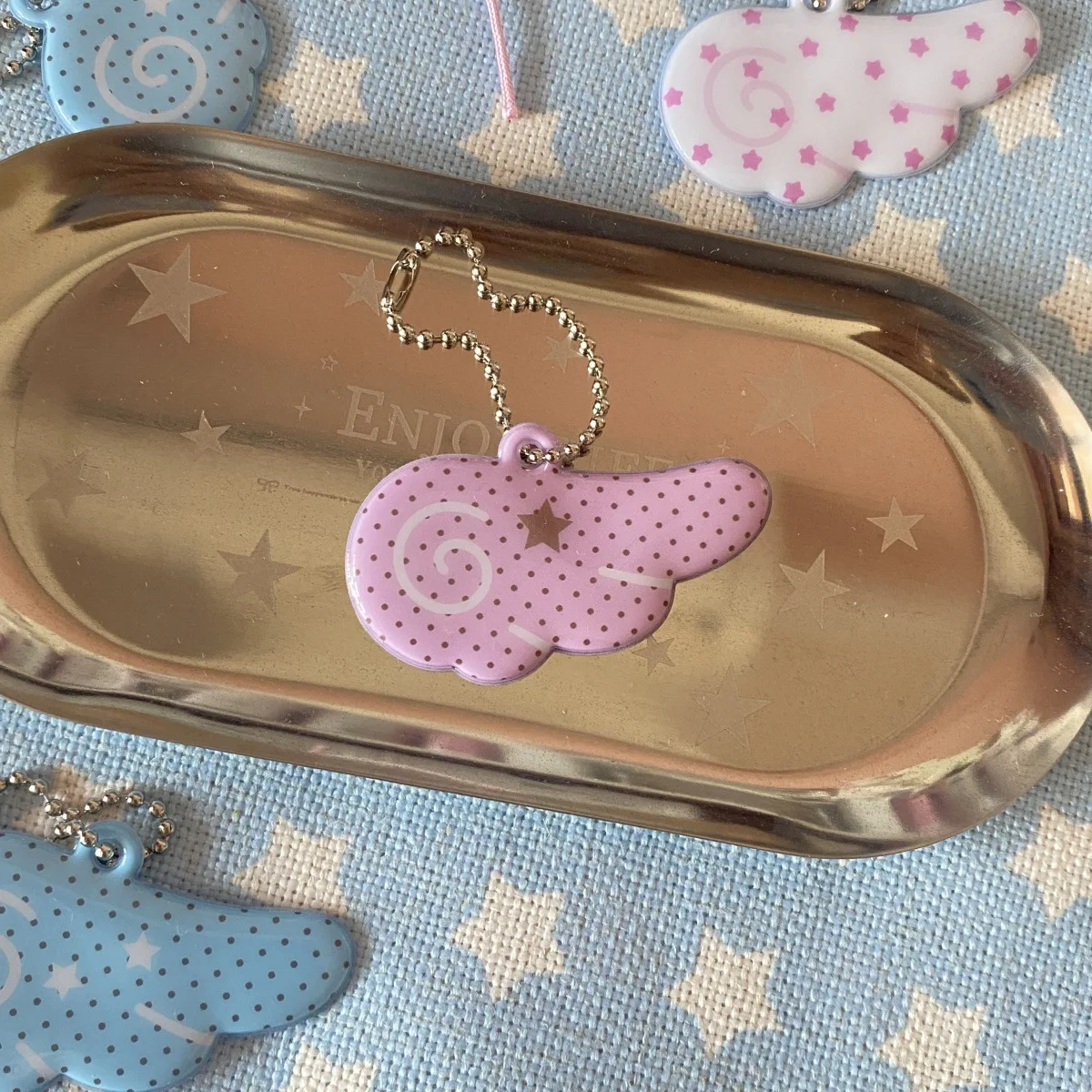 Kawaii Japanese Y2k Style Angel Wing Pendant Photocard Holder Bead Chain Pendant Cute Backpack Keychain DIY Hanging Decoration