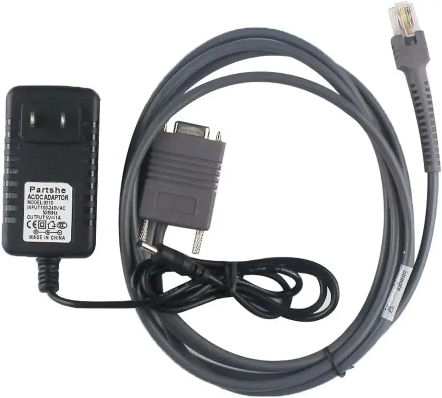 

2Mtr RS232 Serial Cable +5V1A AC Adapter US Plug Power Supply Zebra Symbol LS2208 LS4208 LS9208 Barcode Scanner RJ45 to DB9