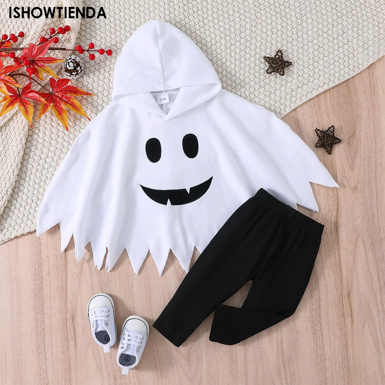 Kombinezon dla malucha Halloween peleryna duch bluza z kapturem + czarna zestaw spodni peleryna koc zabawny ubrania typu Cosplay dziewczynki płaszcz dla chłopców