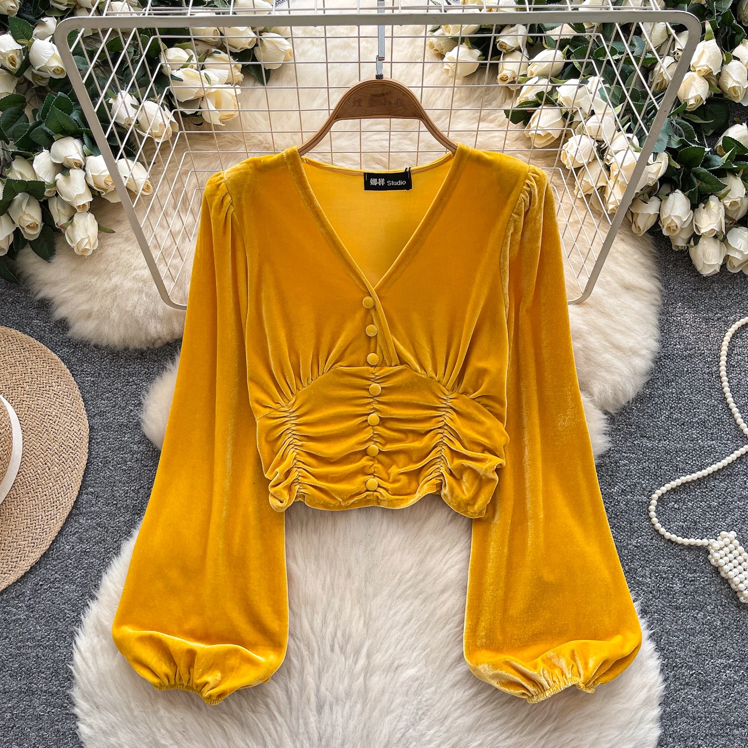 

Женские велюровые плиссированные зимние топы, рубашки, женские винтажные дворцовые блузки с рукавами-фонариками, женские элегантные модные Фестивальные вечерние топы