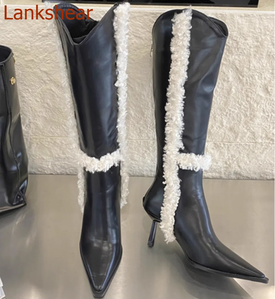 

Pointed Toe Fur Women Boots Mixed Color Stiletto Heels Fashion Casual Comfortable Sexy Party Solid Women Shoes 2024 New Arrivals