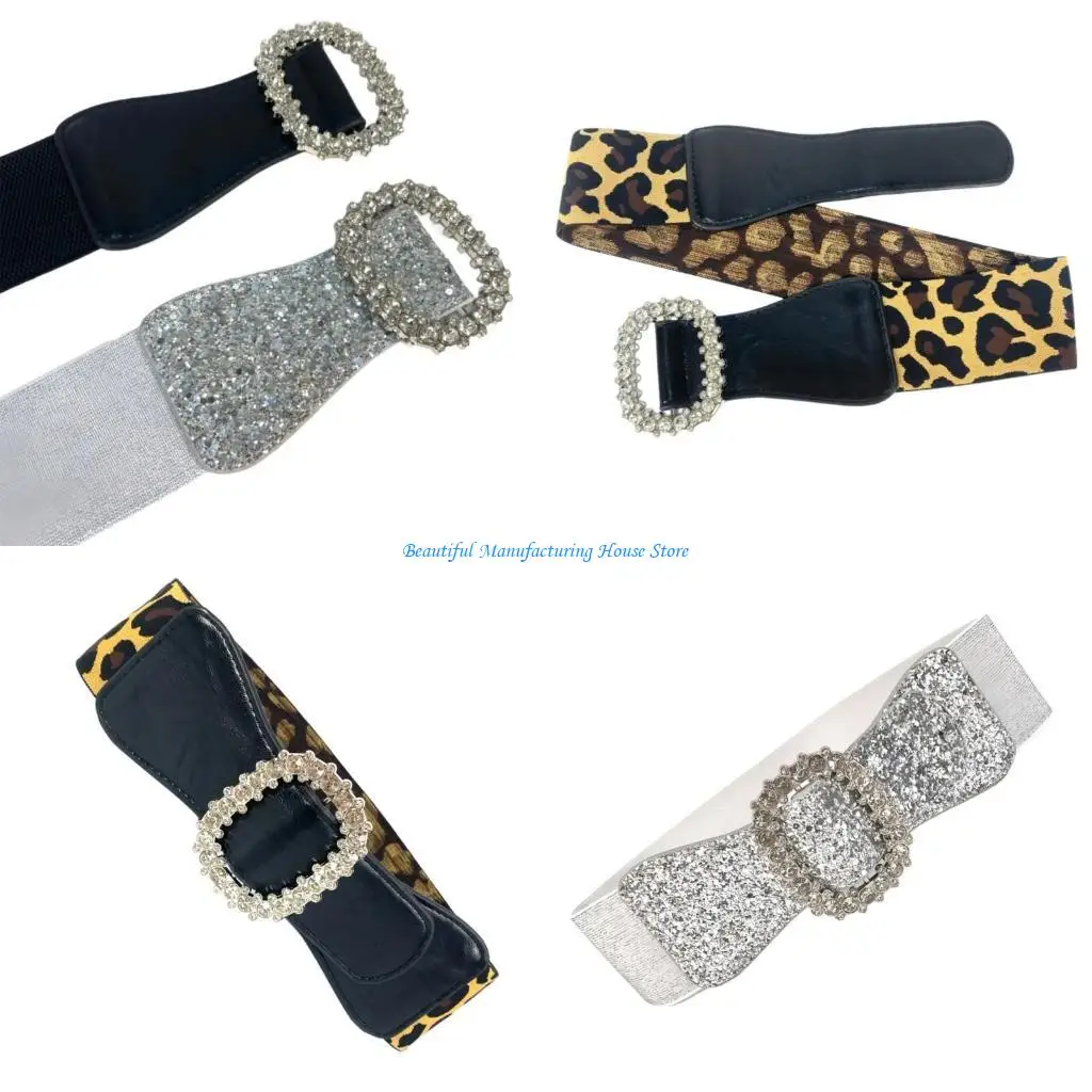 E56A Sequins Wide Waist Belt Fashionable Women Waistband Elastic Waist Dress Belt