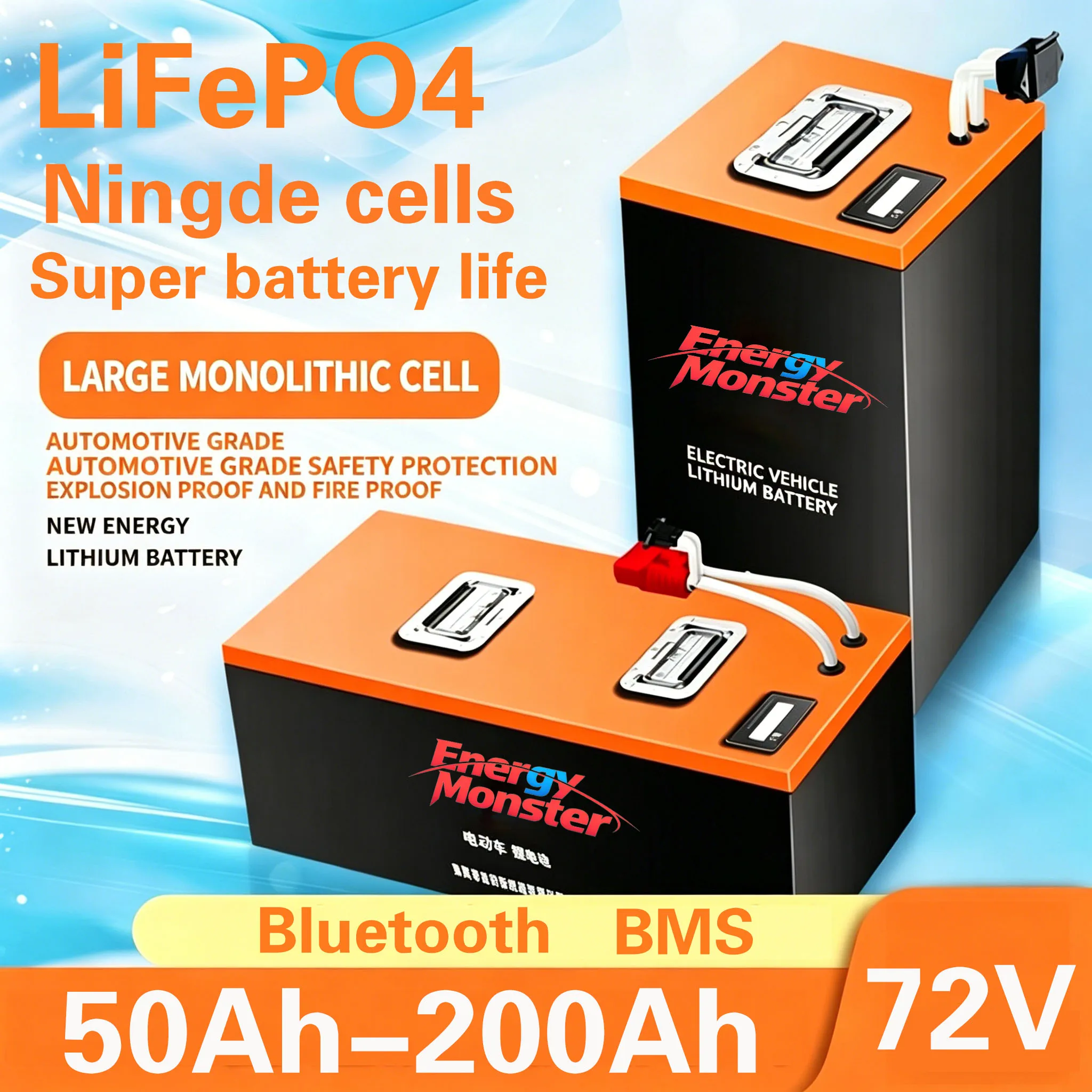Lifepo4 72V 50Ah 60Ah 80Ah 100Ah 150Ah 180Ah 200Ah Lithium Battery for Scooter Motorcycle Tricycle Electric vehicle Golf cart RV
