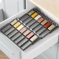 4 Layer Drawer Spice Rack Adjustable Plastic Spice Jars Organizer Tray Expandable Seasoning Organizer Cabinet Kitchen Shelves