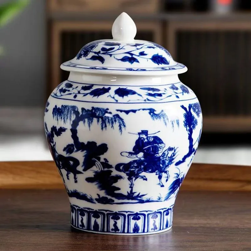 Blue and White Porcelain Ceramic Tea Pot General Can Sealed Storage Tank Small Storage Tea Pot Container Organizer Box