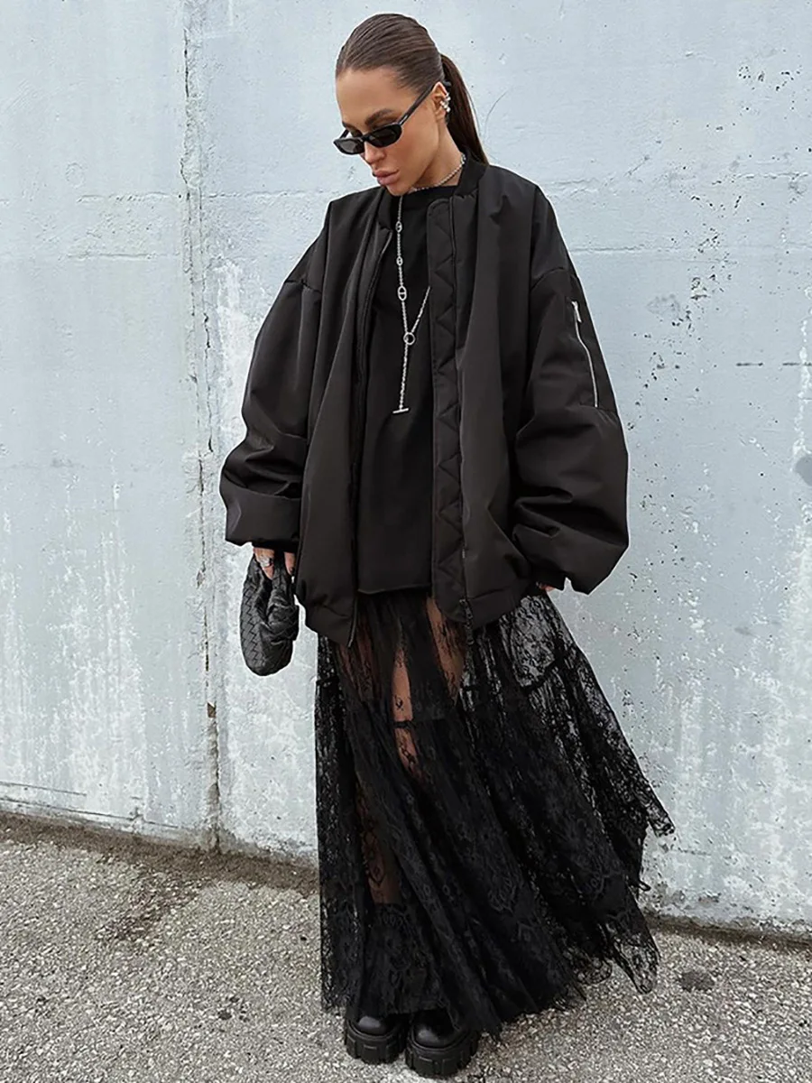 Blubelle Summer New Black Lace Chic Long Skirt Sexy Perspective Niche Temperament Half Skirt Fashionable Women's Loose Skirt