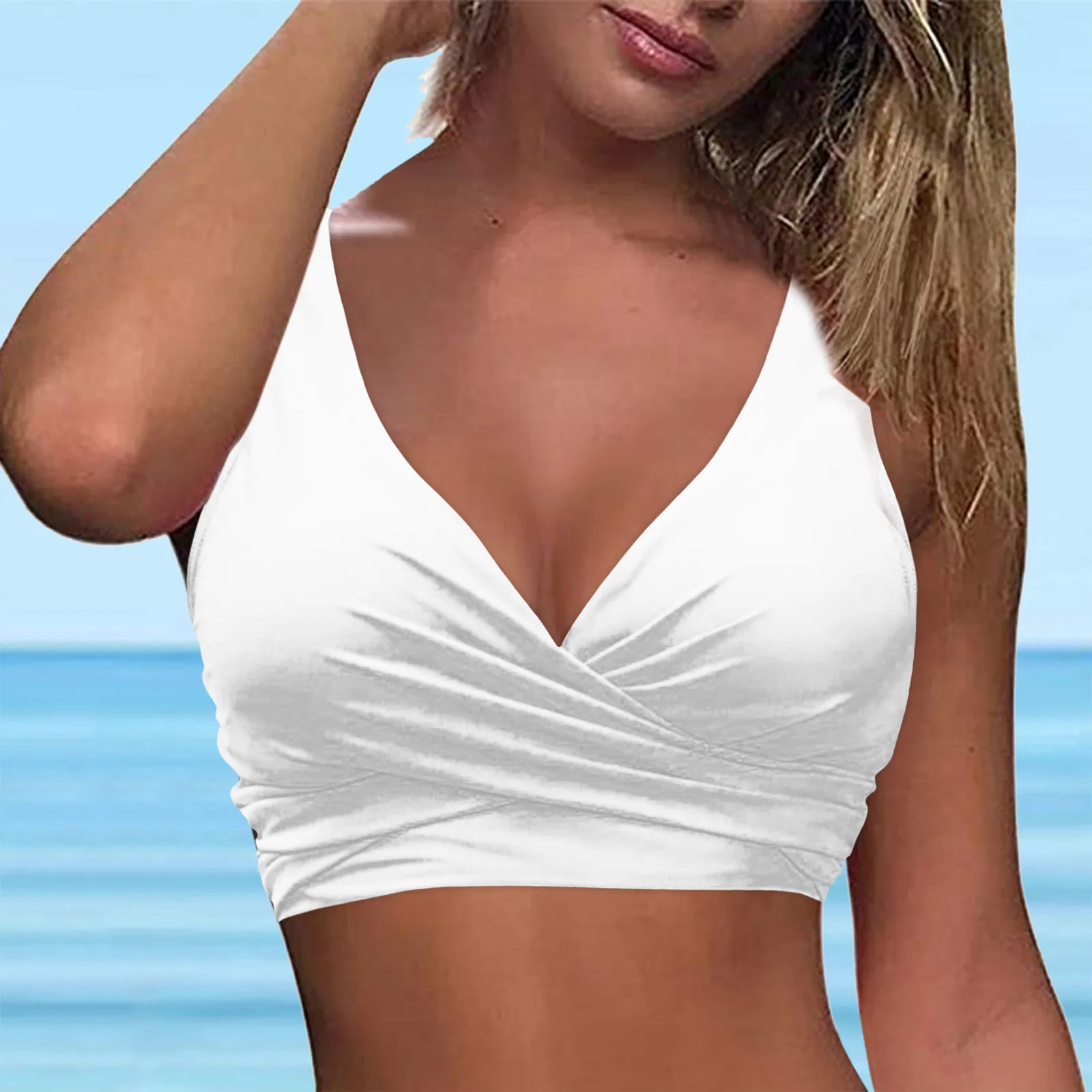 Kobiety Koronkowe stroje kąpielowe Topy na fiszbinach Pełne pokrycie Bikini Top Push Up Swim Crop Top Wiązanie na plecach Kostium kąpielowy Kobieta