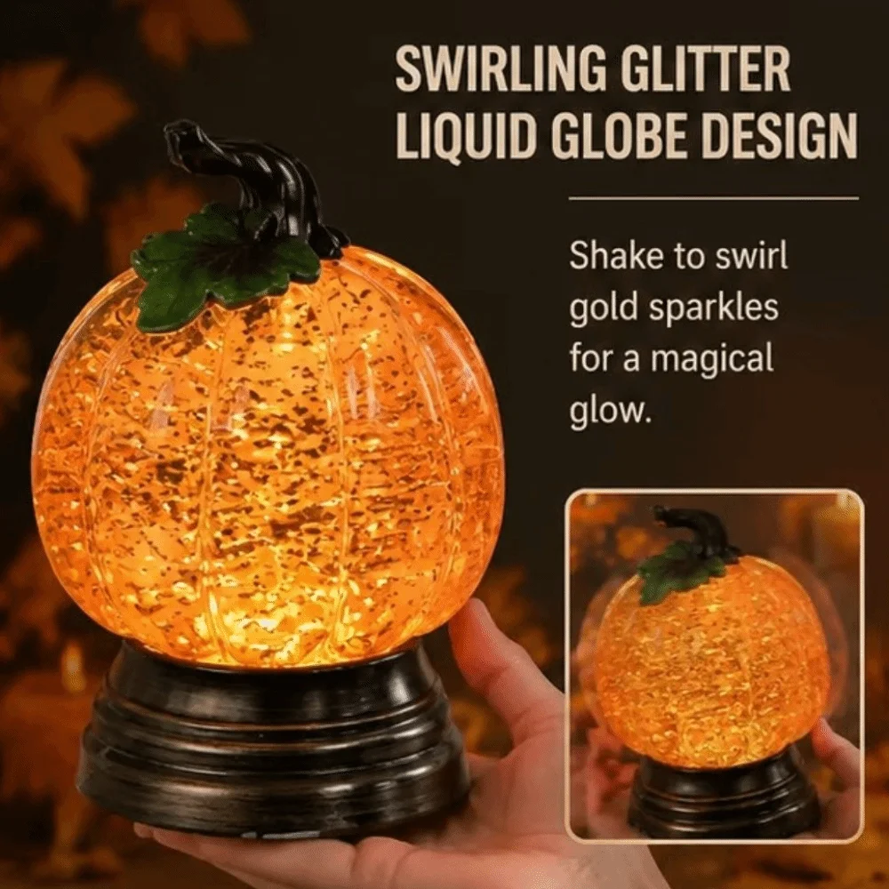 Resin Glitter Pumpkin Table Lamp Retro Warm Light Halloween Night Light Battery-Operated Creative