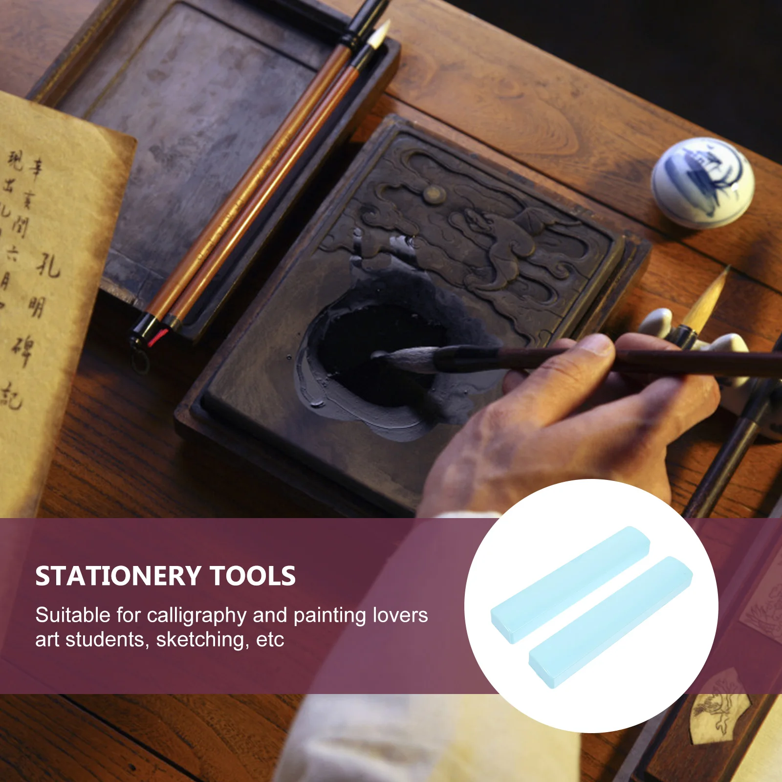 

2Pcs Calligraphy Paperweights Plastic Sky-Blue Simple Elegant Design Office Desk Decor Painting Paperweights Home Supplies