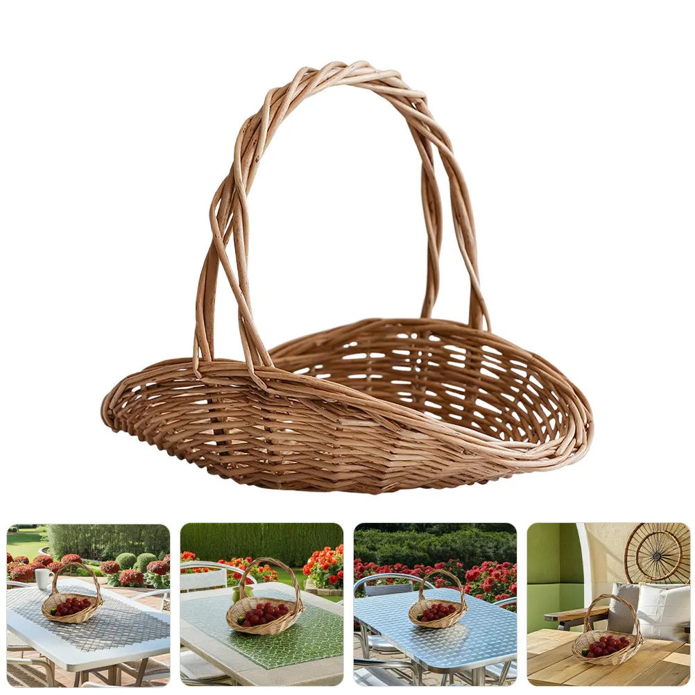 Lightweight Rattan Picnic Basket Spacious Woven Basket with Sturdy Handle for Fruits Vegetables Flowers Garden Picnic Storage