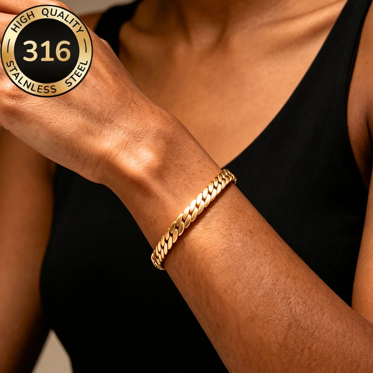 316 Edelstahl Vergoldete Ketten- und Gliederarmbänder Kubanische Ketten 4mm Armband für Damen und Herren Party Schlichter Mehrlagiger Schmuck