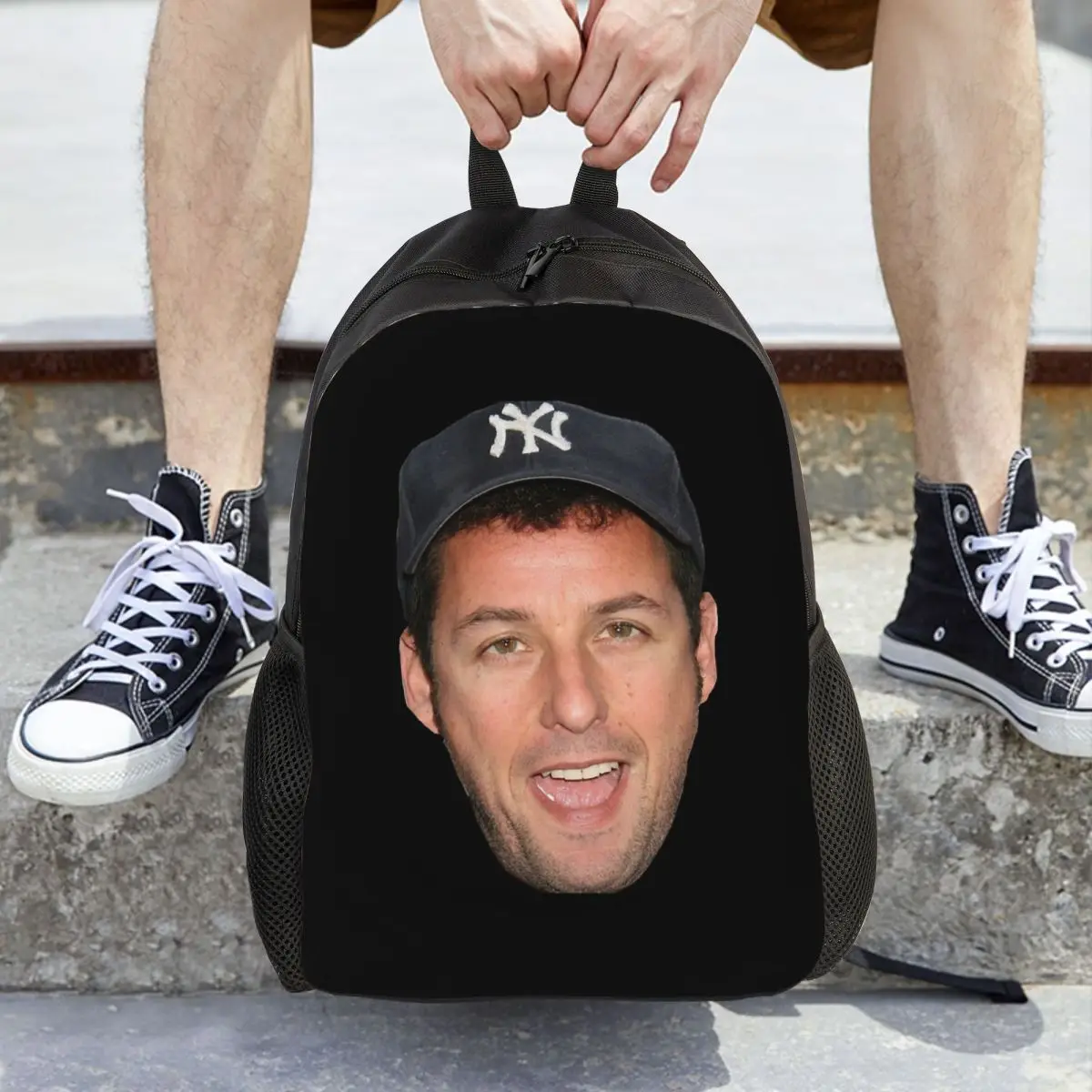 The Face Meme Adam Sandler Smile Amazing Poster Backpack Daypack Large Capacity Kids BookBag School Bag Shoulder Bags Men Women