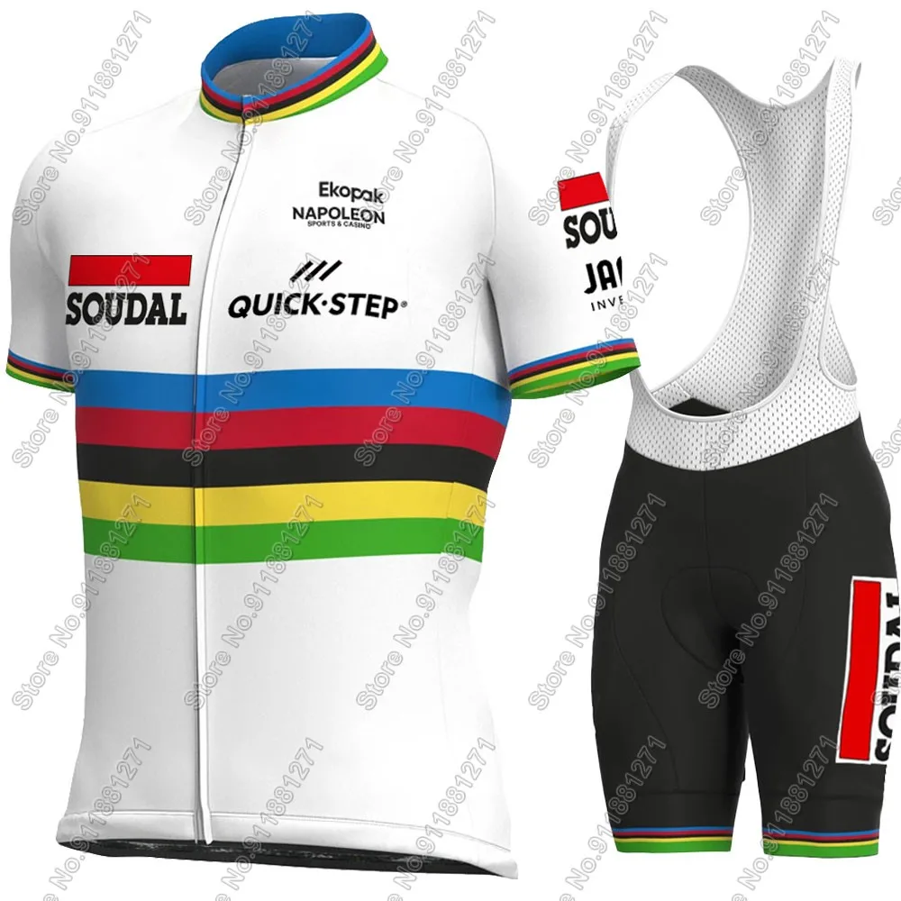 Maillot Soudal Quick Step World Champion 2025 Cycling Jersey Set Clothing Road Bike Shirts Suit Bicycle Bib Shorts MTB Wear Ropa