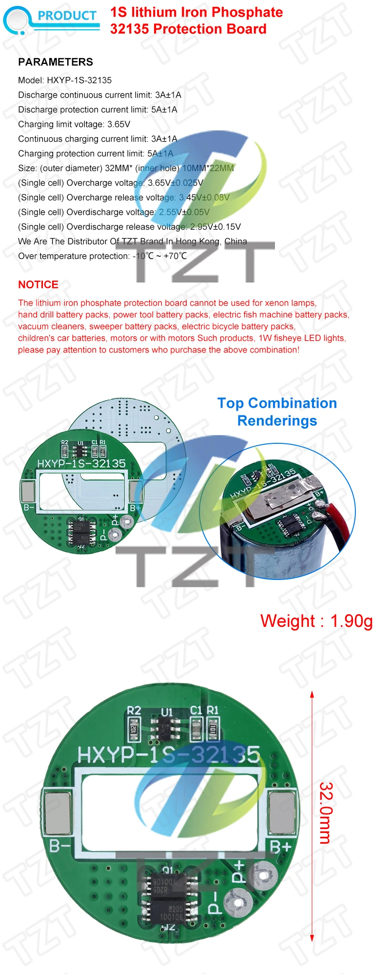 1/3/5 Stück 1S 5A 3,65V LiFePO4 Batterie-Ladeschutzplatine 18650 32650 Batteriepacks LiFePO4 PCB mit Temperaturschutz – Detail 2