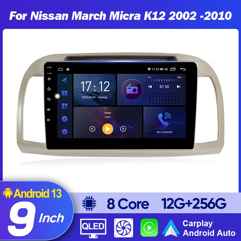 For Nissan March Micra K12 2002 -2010 QSZN Android 14 Wireless Carplay Car Radio Navigation WiFi 4G Multimedia Player Stereo