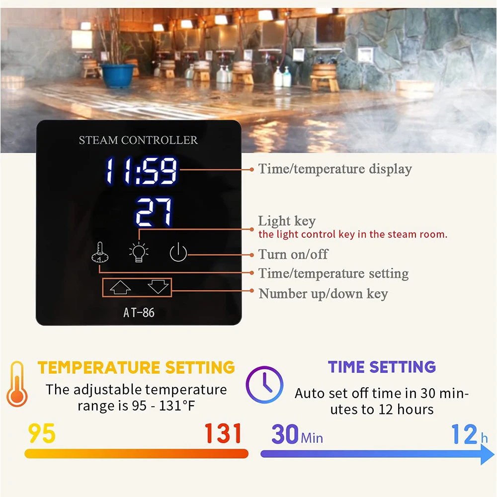 Diooist ATS Home Steam Bath Generator Sauna Spa Computer Controlled 3-4 Person Control Panel Shower Sauna Spa Steam Generator