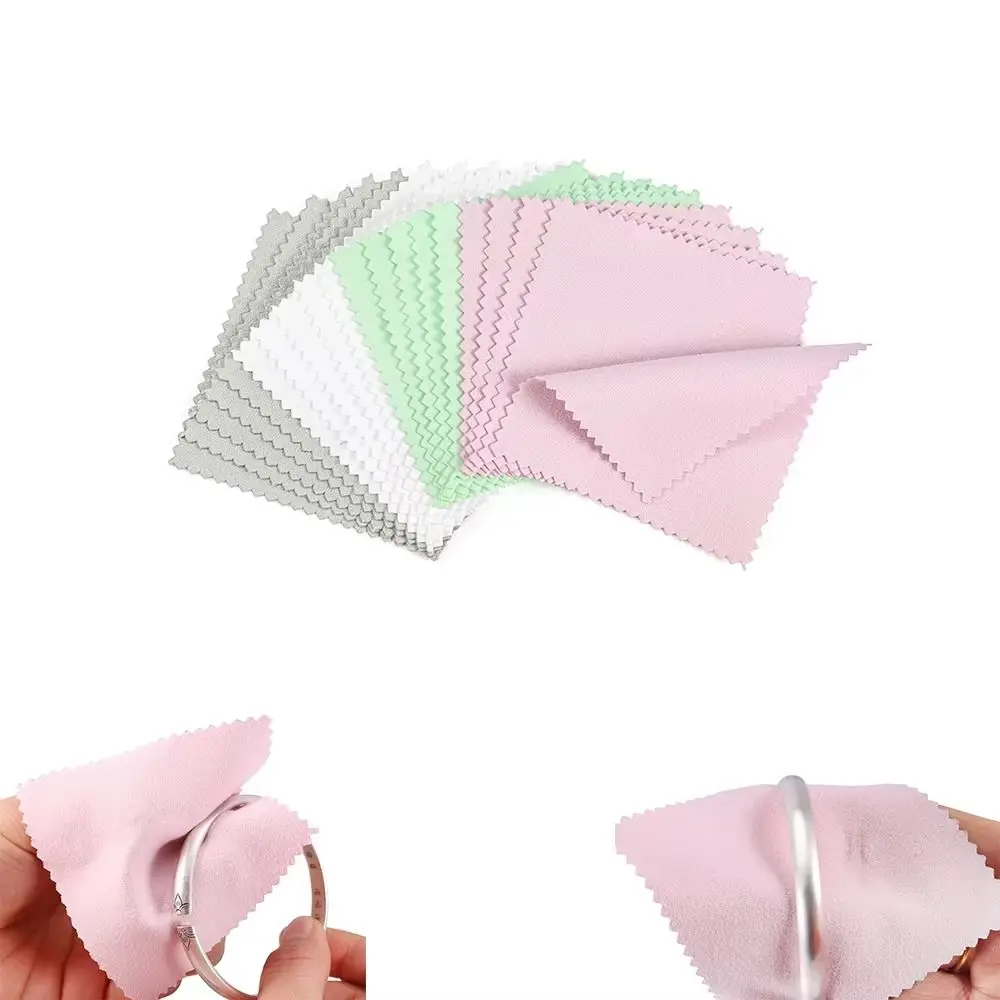 50Pcs 8x8cm Jewelry Cleaning Cloth Soft Fabric Reusable Silver Polish Cleaner Durable Non-toxic Cleaning Polishing Cloth