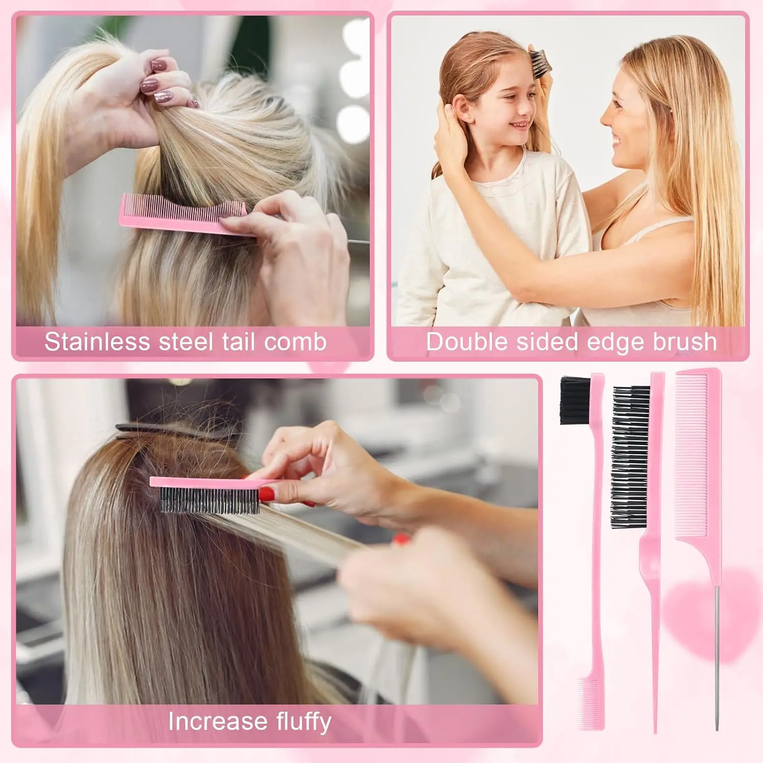 Новинка 2023 года, 14 шт., набор щеток для волос с гладкой спинкой, щетка для волос с щетиной и распылителем, зажим для волос, щетка для кромок для женщин (розовый)