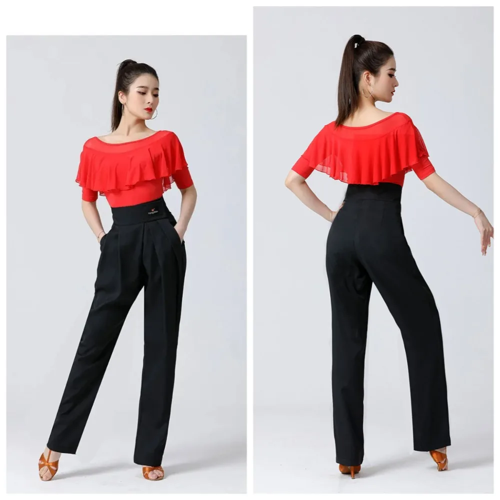 

Women High Waisted Latin Samba Ballroom Dance Pants Loose Comfortable Summer Trousers Daily Casual Wear Adult Stage Dancewear
