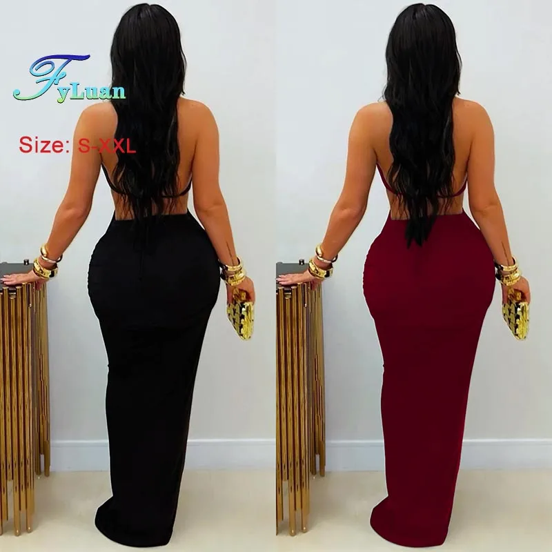 مثير عارية الذراعين المرأة فستان طويل بلون الدانتيل يصل حلقة معدنية الديكور Bodycon فستان موضة بلا أكمام ملهى ليلي فساتين حفلات