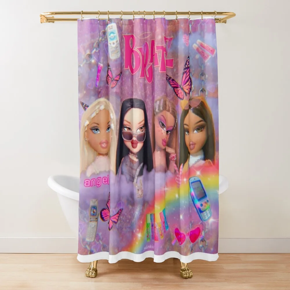 

y2k Bratz Collage Shower Curtain Bathroom Deco Waterproof Fabric Shower In The Bathroom Bathroom Fabric Curtain