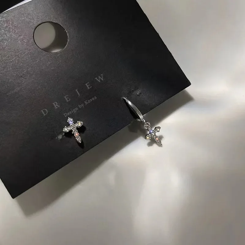 Korean Zircon Crystal Cross Earrings for Women Stud Earrings Gothic Punk Female Piercing Dangle Earrings Christmas Party Jewelry