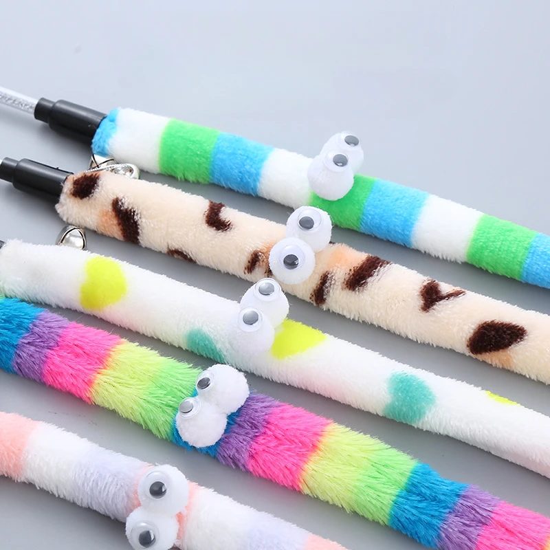 Cat Toy Feather Cat Kitten Teaser Wand Cat Interactive Toy Funny Caterpillar Colorful Rod Teaser Wand Pet Cats Supplies