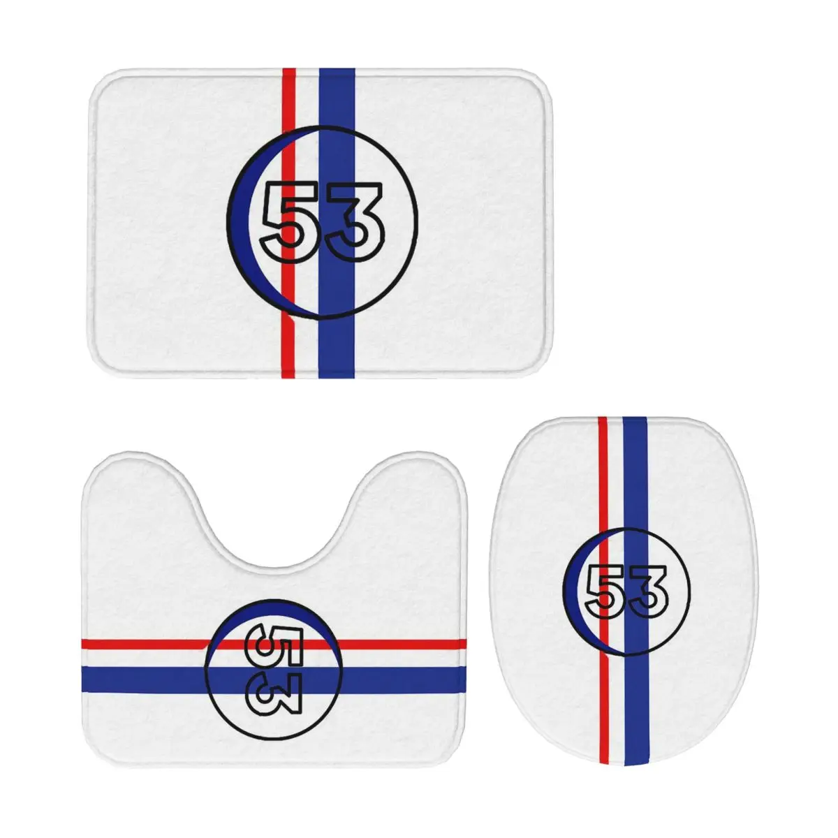 

Herbie Number 53 3 Piece Bath Mat Bathroom Set Toilet Lid Cover Home Decor Non-Slip Carpet Floor Rug