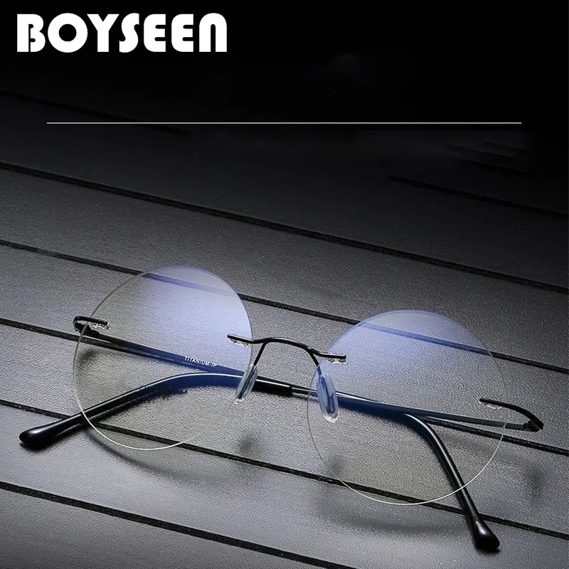 

BOYSEEN безрамные круглые титановые ультралегкие очки для чтения с защитой от синего света, удобные деловые очки для дальнозоркости