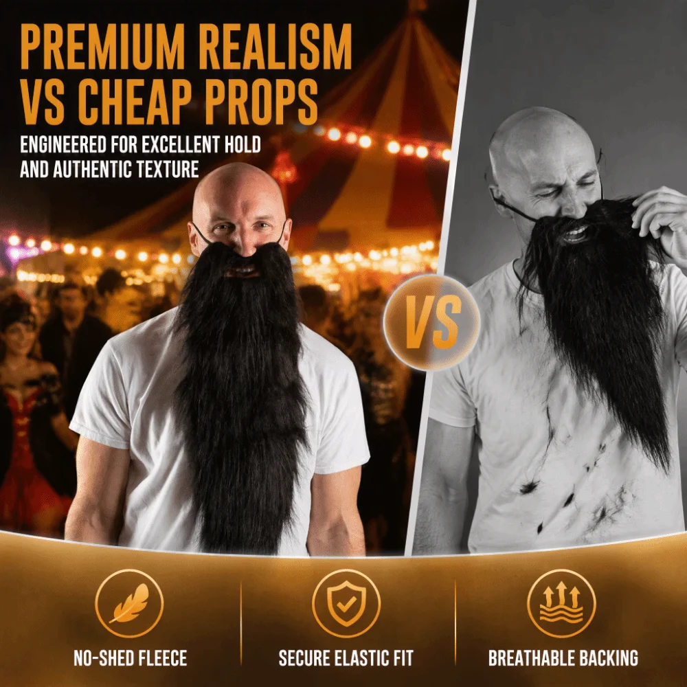Natural Realistic Fake Beard Novelty Easy to Wear Pirate Beard Mask Fun Soft False Moustache Masquerade