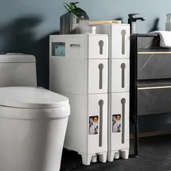 Multi-Layer Plastic Bathroom Furniture - Gap Storage Cabinet, Floor Toilet Side Organizer with Paper Towel Rack