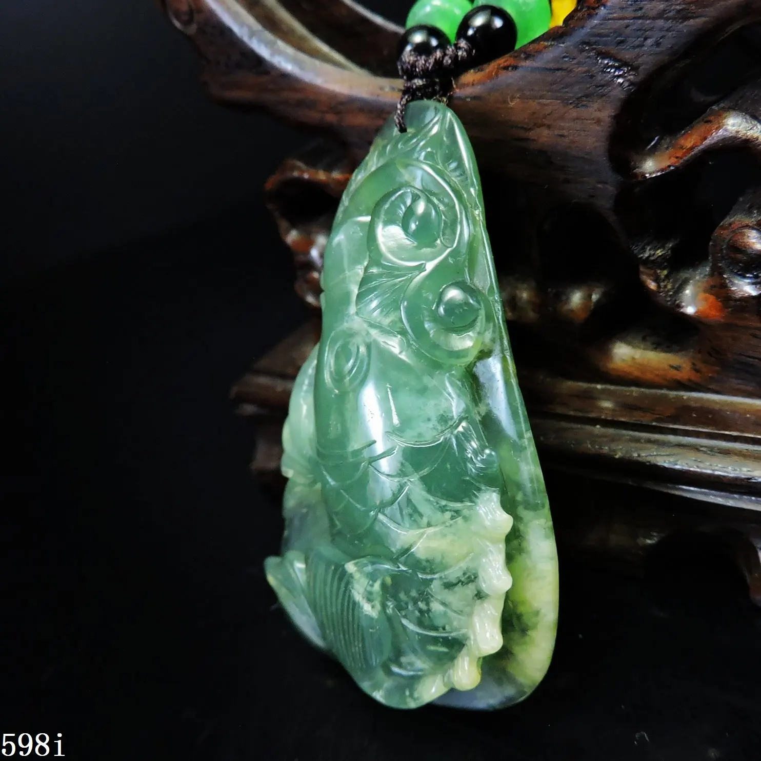 Jade Jewelry Natural Jade Pendant Necklace Hand-Carved fish&Ruyi Jadeite Necklace Pendant Gift No Treatment 598i