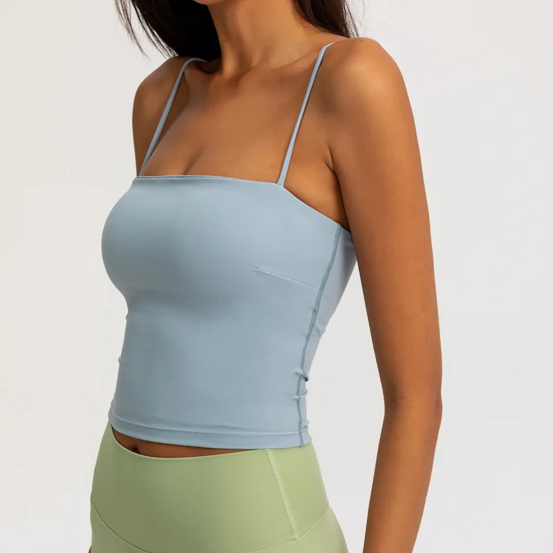 Strap sexy sports bra with breast pads for women, shock-absorbing and gathering shaping yoga vest style fitness bra camisoles