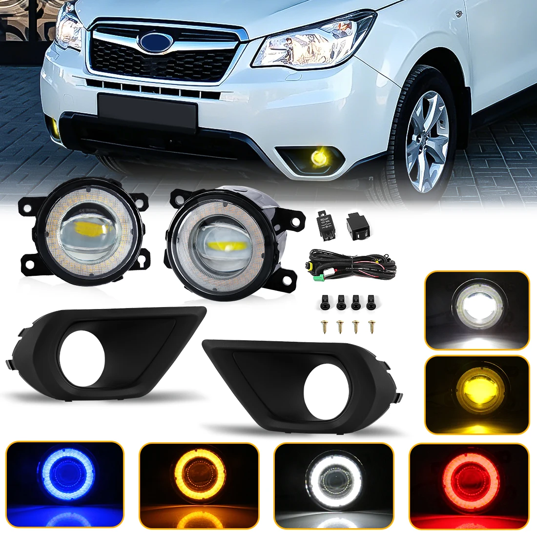 LED Angel Eyes Fog Lamp For Subaru Forester 2014 2015 2016 Front Daytime Running Light Fog Driving Light with Wiring Harness 12V