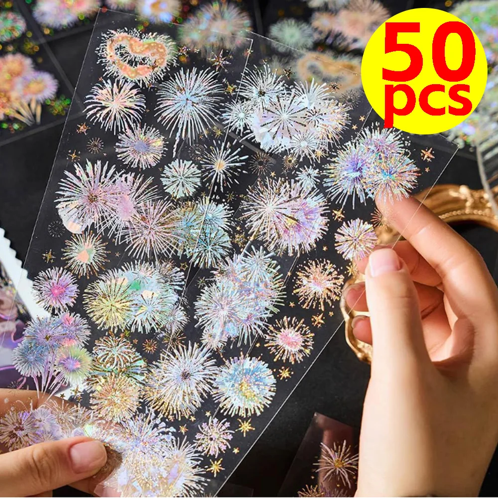 

Набор из 50 прозрачных ПЭТ-наклеек в стиле INS: водонепроницаемые DIY-стикеры с фейерверками для бутылок, дневников, блокнотов, телефонов