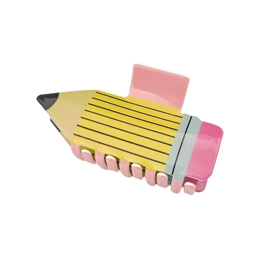 New Acrylic Pencil Hair Clip Book Styling Back To School Hair Claw Clip Stripe Sunflower Hair Claw Hair Accessory