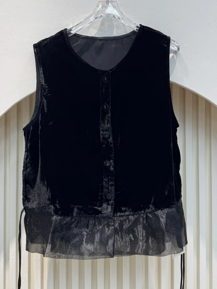 

New Chinese Sle Velvet Patchwork Net irt Women's Vest Faionable Summer 2025 High-End Sensation Traditional Meets Modern