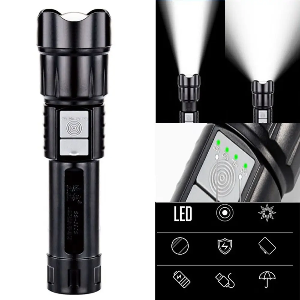 High Power Bright LED Flashlight Ajustable Torch Telescopic Zoom Light Portable Multifunctional Warning Lamp Camping